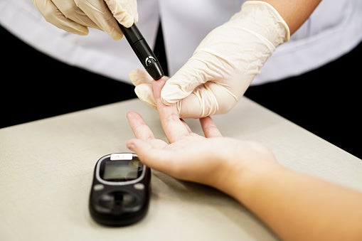 Closeup of blood glucose levels being taken